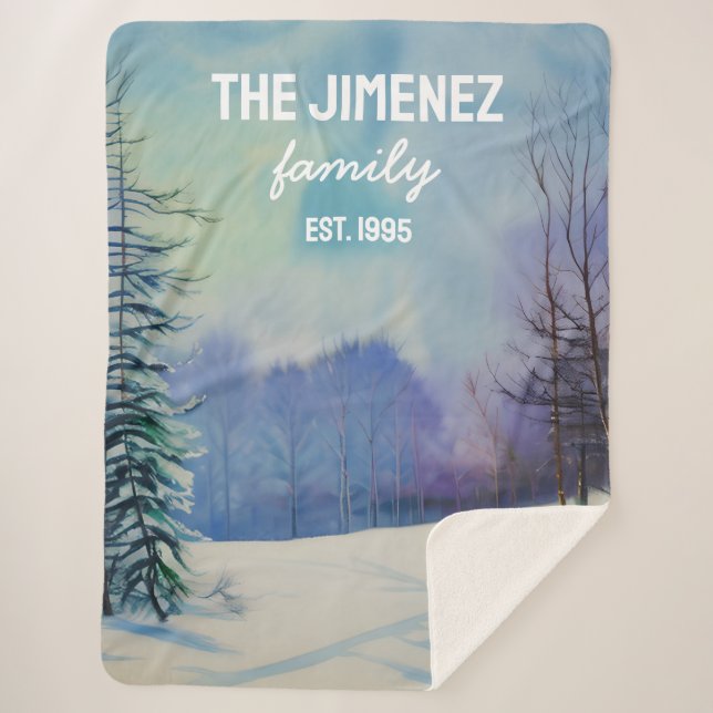 Manta Sherpa Nombre familiar personalizado y arte de fecha esta (Anverso)