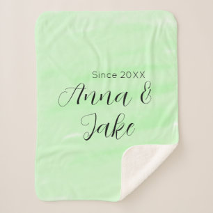 Manta Sherpa Nombre fecha bodas pareja acuarela verde pastel L