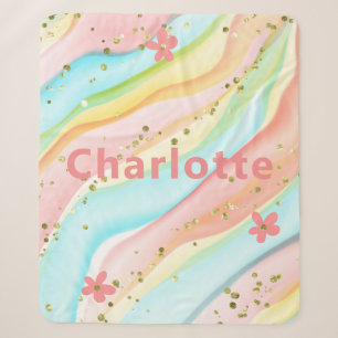Manta Sherpa Nombre floral de acuarela pastel con brillo dorado
