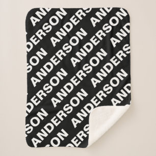 Manta Sherpa Nombre modificable repetible negrita   Blanco negr