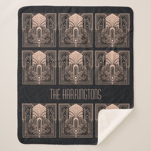 Manta Sherpa Nombre personalizado Art Deco (Anverso)