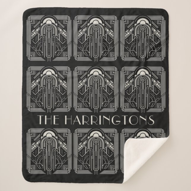 Manta Sherpa Nombre personalizado Art Deco (Anverso)