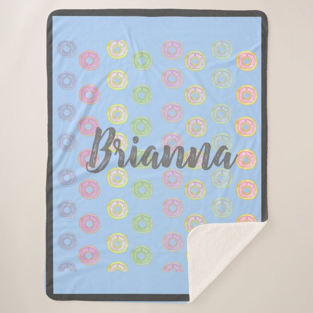 Manta Sherpa Nombre personalizado azul Donut Sherpa Blanket (Anverso)
