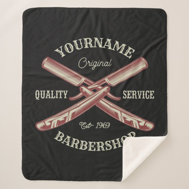 Manta Sherpa NOMBRE personalizado Barber Straight Razor Barbers (Anverso)