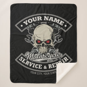 Manta Sherpa NOMBRE Personalizado Biker Mechanic Skull Motorcyc
