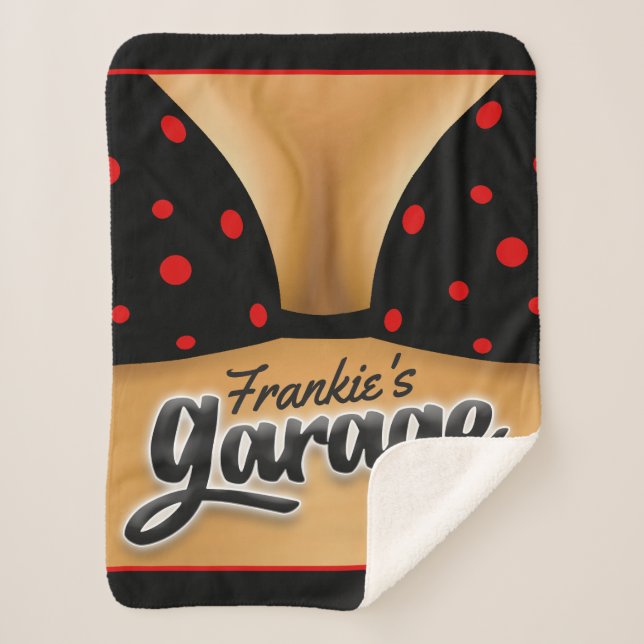 Manta Sherpa NOMBRE Personalizado Bikini Babe Chica Man Cave Ga (Anverso)