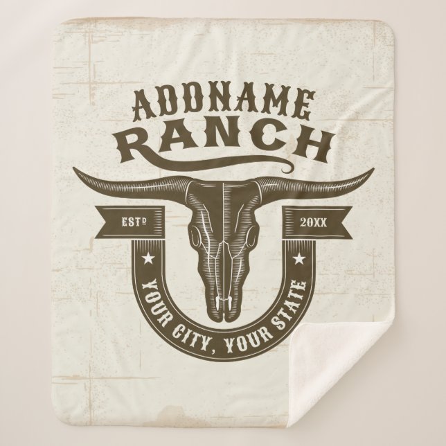 Manta Sherpa NOMBRE Personalizado Bull Steer Skull Western Ranc (Anverso)