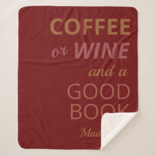 Manta Sherpa Nombre personalizado CAFÉ / VINO Y UN BUEN LIBRO
