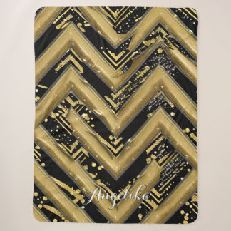 Manta Sherpa Nombre Personalizado Chevron Negro y Dorado