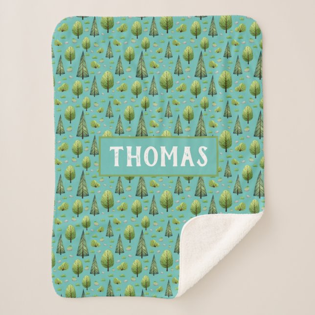 Manta Sherpa Nombre personalizado de árboles de bosques (Anverso)