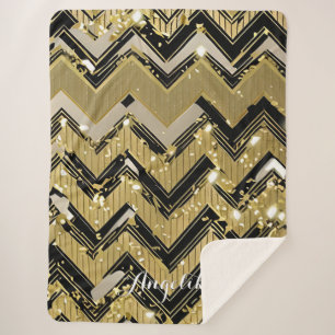 Manta Sherpa Nombre personalizado de Chevron Black and Gold