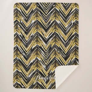 Manta Sherpa Nombre personalizado de Chevron Black and Gold