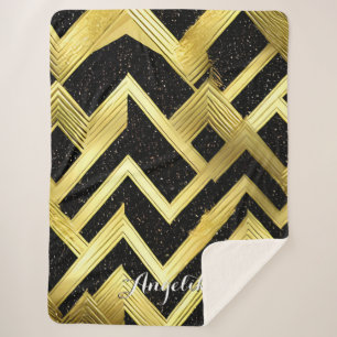 Manta Sherpa Nombre personalizado de Chevron Black and Gold