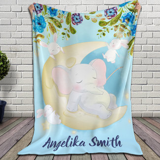 Manta Sherpa Nombre personalizado de Elephant Crescent Moon ver