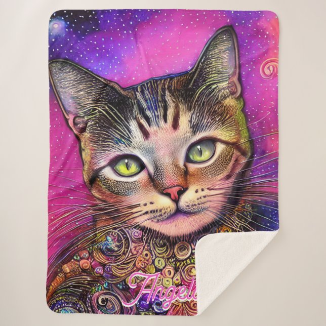 Manta Sherpa Nombre personalizado de gato rosado (Anverso)