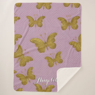Manta Sherpa Nombre personalizado de las mariposas de oro