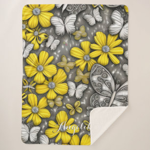 Manta Sherpa Nombre personalizado de las mariposas florales ama