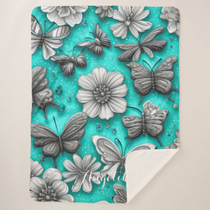 Manta Sherpa Nombre personalizado de las mariposas florales ver