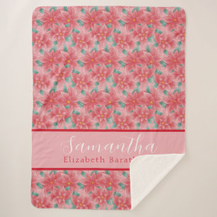 Manta Sherpa Nombre personalizado de los Navidades rosados Flor