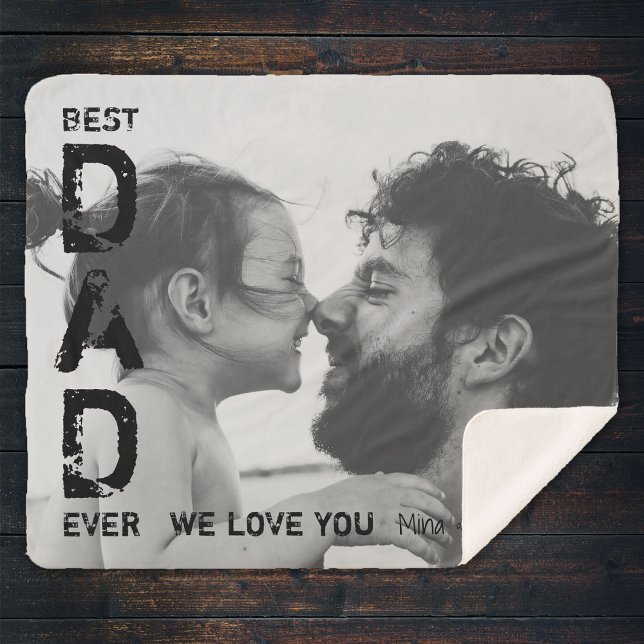 Manta Sherpa Nombre personalizado de mejor papá foto Día del pa (Subido por el creador)