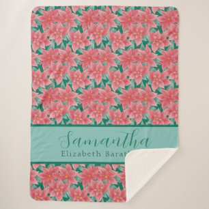 Manta Sherpa Nombre personalizado de navidades Floral Poinsetti