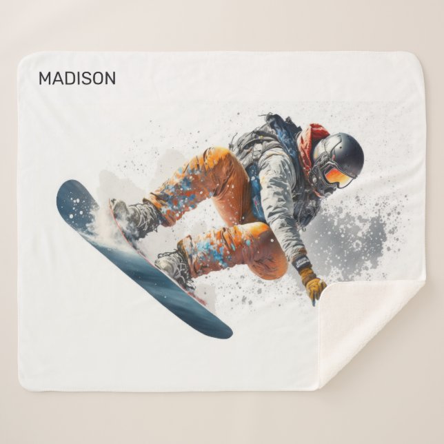 Manta Sherpa Nombre personalizado Ilustracion Snowboarder (Anverso (horizontal))