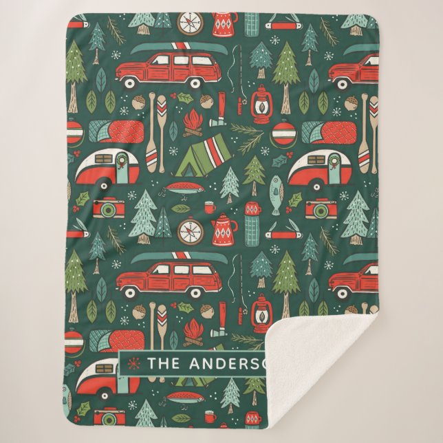 Manta Sherpa Nombre personalizado Navidades rusos acampando (Anverso)