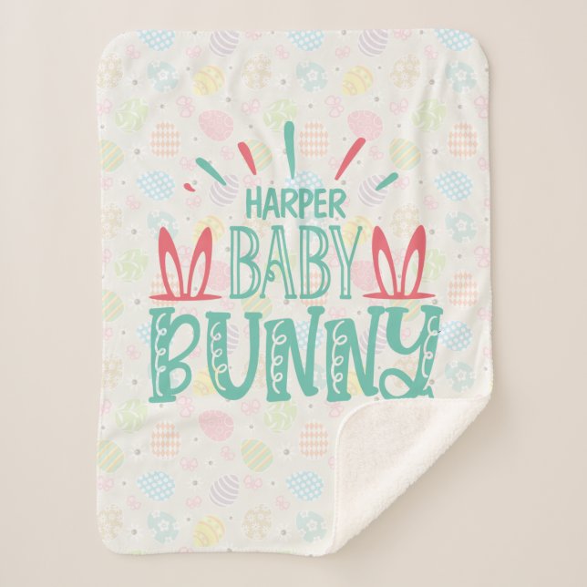 Manta Sherpa NOMBRE Personalizado NOMBRE Bebé Conejo Mariposa H (Anverso)