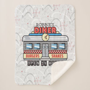 Manta Sherpa NOMBRE personalizado Retro 50 Diner Rótulo 50 Atóm