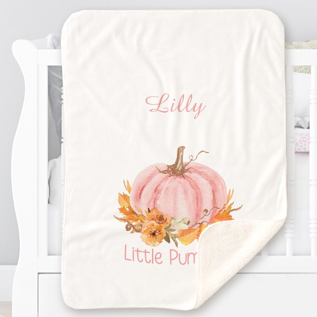 Manta Sherpa Nombre personalizado rosado de la calabaza pequeña (Little Pumpkin Pink Custom Name Sherpa Blanket)
