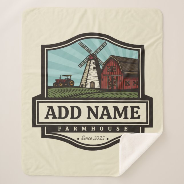 Manta Sherpa NOMBRE Personalizado Rústico Farmhouse Old Windmil (Anverso)
