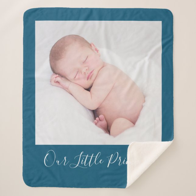 Manta Sherpa Nombre Personalizado Y Foto Personalizado Azul (Anverso)