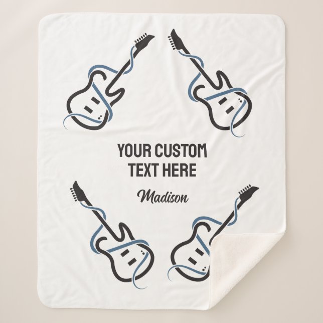 Manta Sherpa Nombre personalizado y guitarra con estilo de text (Anverso)