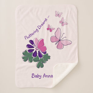 Manta Sherpa Nombre Pink Green Purple Doodle Blooms Butterflies