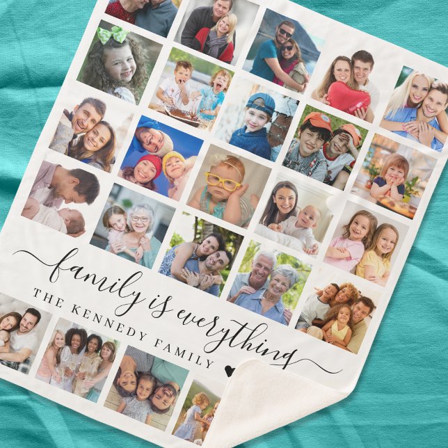 Manta Sherpa Nombre simple de familia de presupuesto de 25 Coll ("Display 25 Precious Memories on Our Custom Sherpa Blanket, Emblazoned with Your Family Name.")