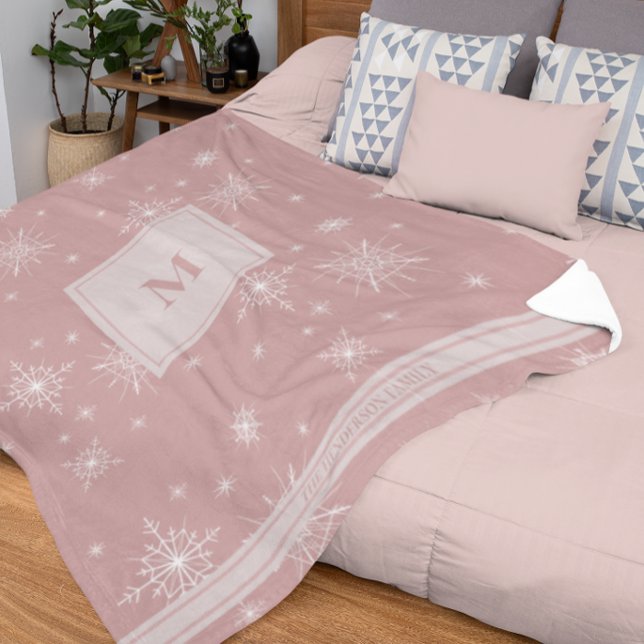 Manta Sherpa Nombre y monograma personalizados | Copos de nieve (Subido por el creador)