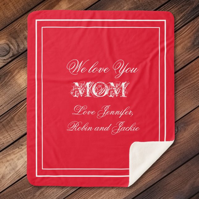 Manta Sherpa Nombres personalizados del Día de la Madre Gorda M (Mother's Day Customized Names (add preferred names) Gorgeous Chic Red Sherpa Blanket.)