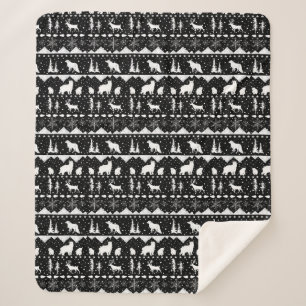 Manta Sherpa Nórdico Sweater White Winter Animals Black