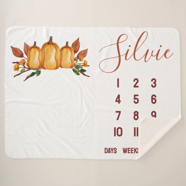 Manta Sherpa Nuestra calabaza pequeña, hito de bebé floral (Anverso (horizontal))