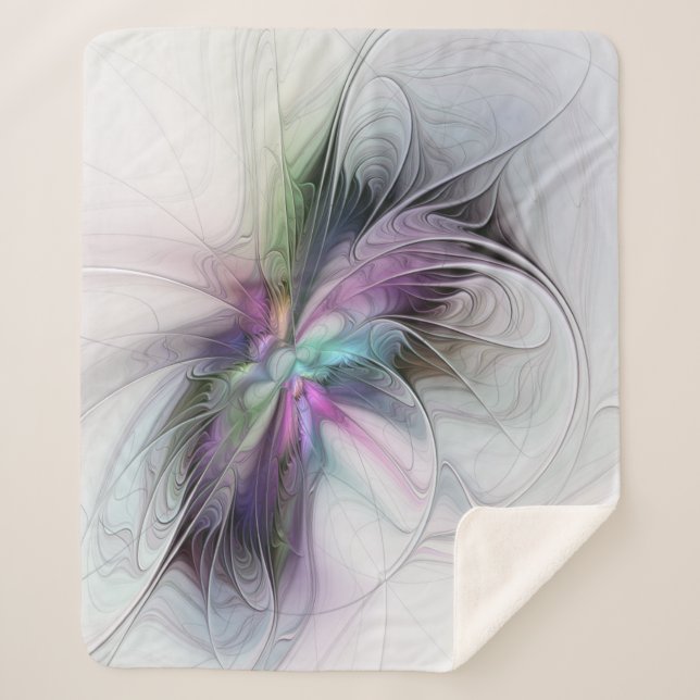 Manta Sherpa Nueva vida, colorida abstracción de fantasía artís (Anverso)