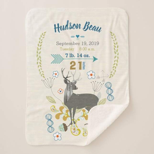 Manta Sherpa Nursery Deer Leaf Patrón Floral Nacimiento (Anverso)