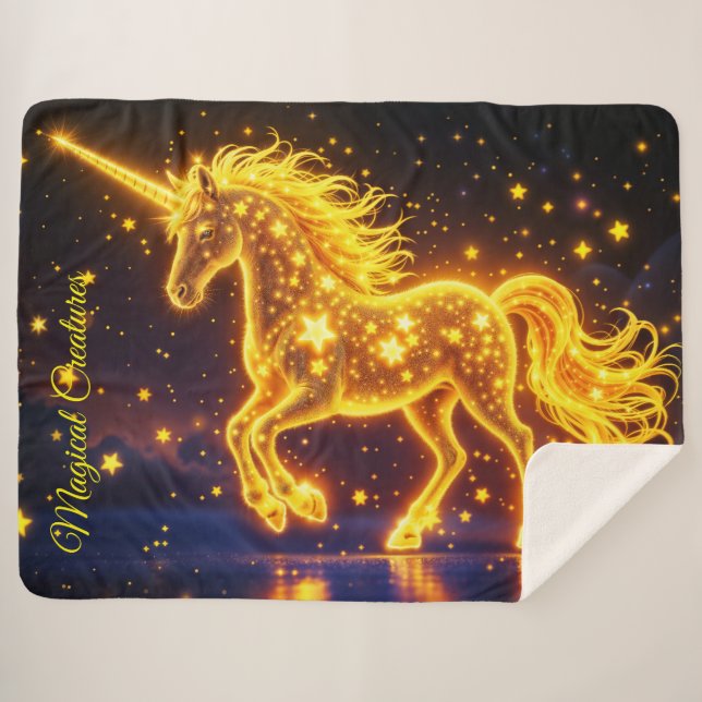 Manta Sherpa Nursery oro unicornio diseño purpurina arte mágico (Anverso (horizontal))