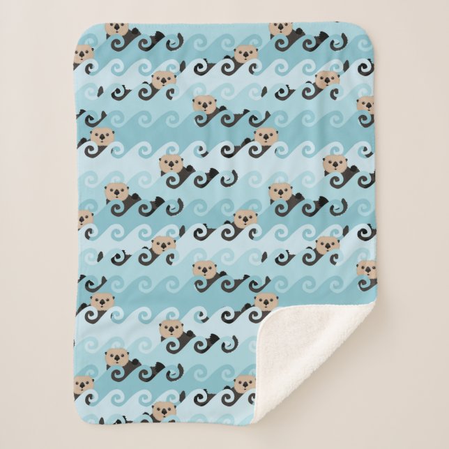 Manta Sherpa Nutrias de mar que montan las ondas (Anverso)