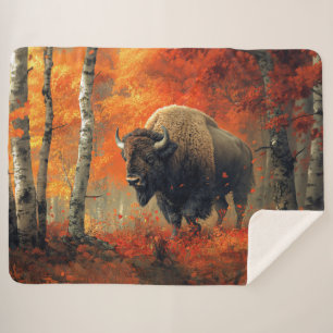 Manta Sherpa Obra artística de Bison in the Autumn Woods
