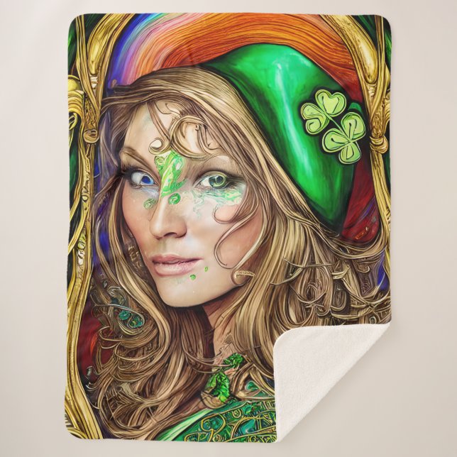 Manta Sherpa Obra artística del Día de Jovial Jade Woman St. Pa (Anverso)