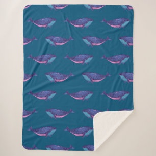 Manta Sherpa Océano de patrón de ballenas azul y púrpura