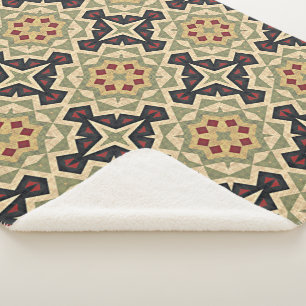 Manta Sherpa Ochre Mustard Yellow Olive Green Tribal Art