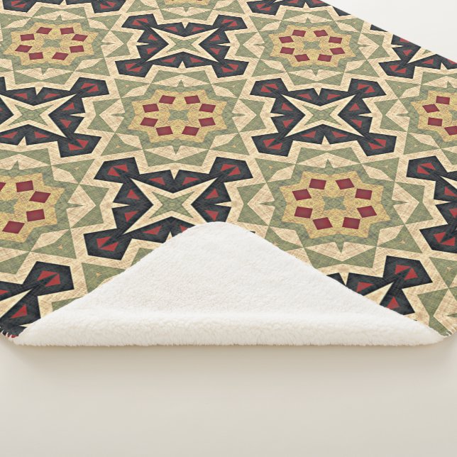 Manta Sherpa Ochre Mustard Yellow Olive Green Tribal Art (3/4)