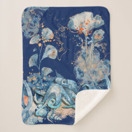 Manta Sherpa Octopus acuarela marina vida marina naranja oro