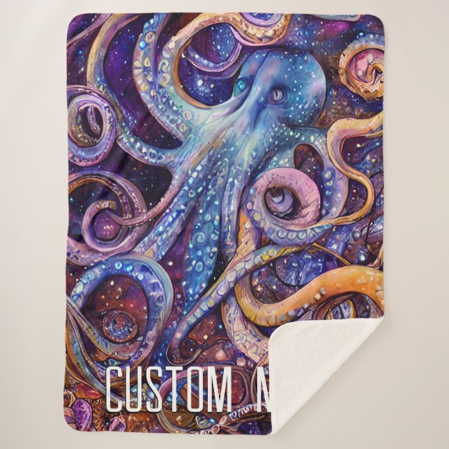 Manta Sherpa Octopus con nombre personalizado vida acuática (Anverso)
